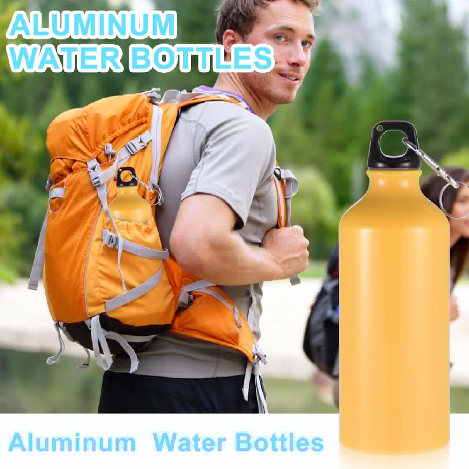 Nuogo 24 Pack Aluminum Water Bottle Bulk 20 oz Reusable Metal Water Bottle Lightweight Leak Proof Aluminum Sports Bottles with Twist Cap and Buckle for Bike Travel Camping(Pink, Blue, White, Yellow)