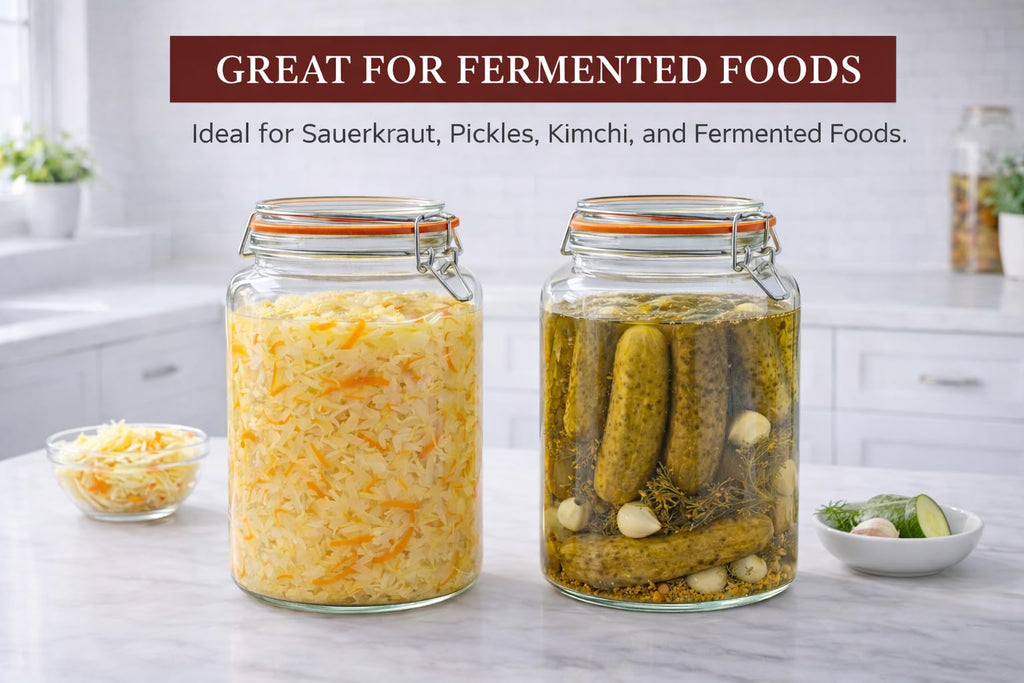 YARWELL 1 Gallon Wide Mouth Glass Jars, Airtight Leakproof Canisters with Lids, Clear Food Storage Containers for Pantry Kitchen, Great for Flour Sugar Rice Dry Goods, Pickling Fermenting, 2 Pack