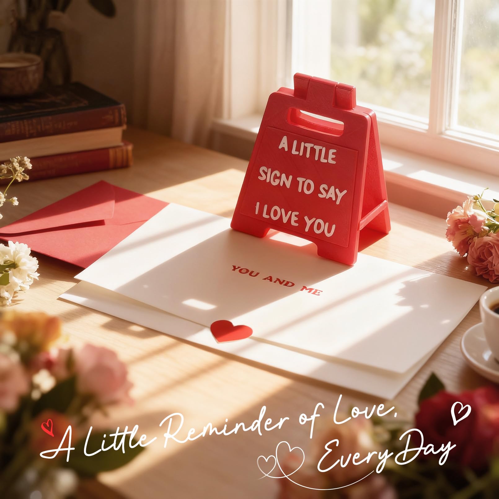 Valentines Gifts for Boyfriend, Girlfriend - Mini I Love You Sign with Envelope and Valentines Card - Fun Wedding Gifts for Him Her Wife Husband Birthday Anniversary Cute Desk Decor