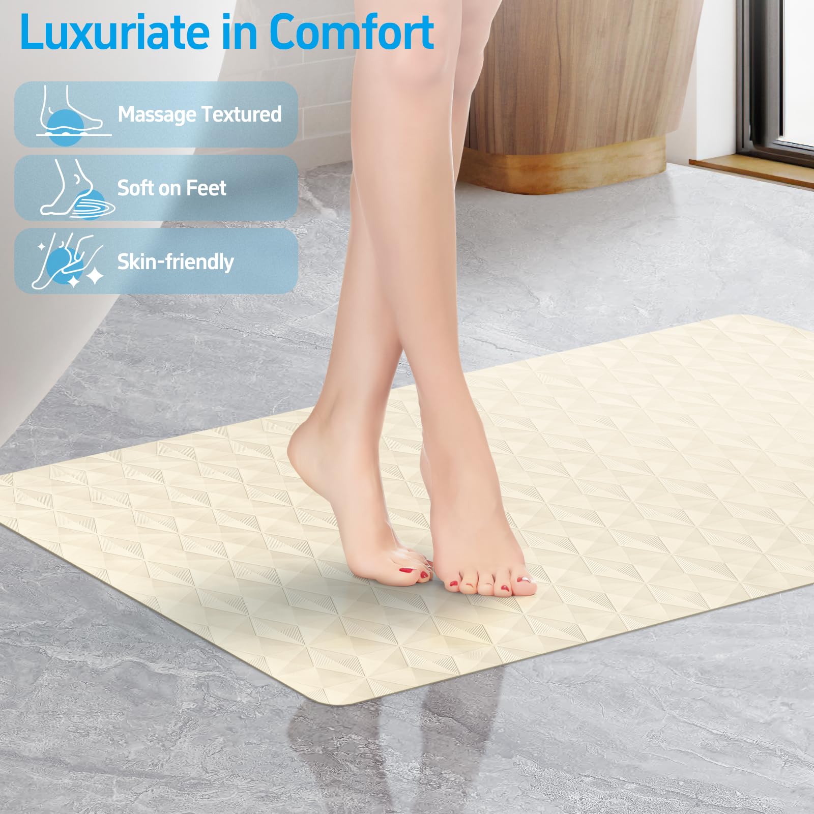 WRISIN Non Slip Bathtub Mat for Bath Tub Shower - Natural Rubber Mat with 241 Suction Cups - Soft Bathroom Safety Mat - Unique Diamond Pattern - Fatigue Relief - Machine Washable - 16 × 28 Inch