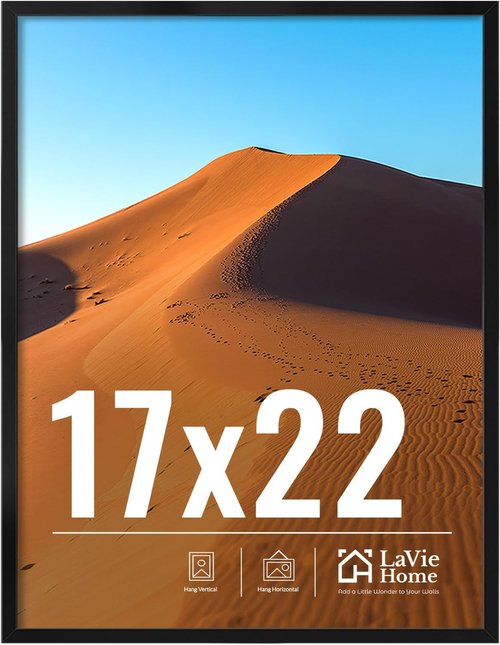 LaVie Home 17x22 Picture Frame - Classic Black Wall Display Frame with HD Plexiglas | Vertical & Horizontal Use