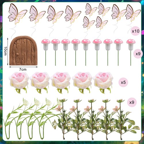 Kigley 38 Pcs Fairy Cake Toppers Garden Topper Fairy Cake Decoration Pink Mushroom Butterfly Flowers Dessert Decoration for Birthday Baby Shower Party Favors