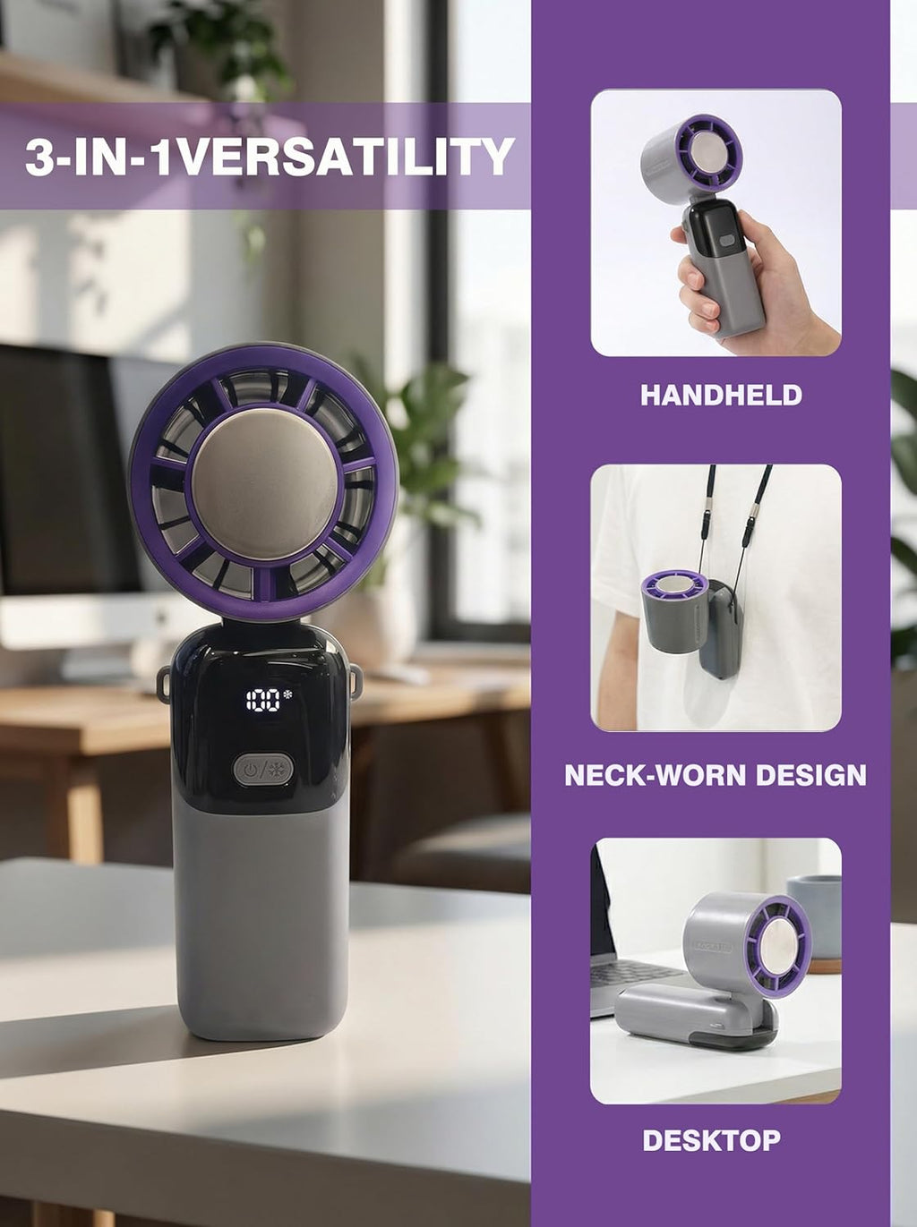Skiennix Handheld Portable Fan - Rechargeable Mini Turbo Ice Cooler for Travel & Home | Light Grey