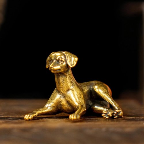CHOVY Retro Crawling Dog Sculpture - Handcrafted 100% Solid Brass | Unique Home Decor Accent Piece