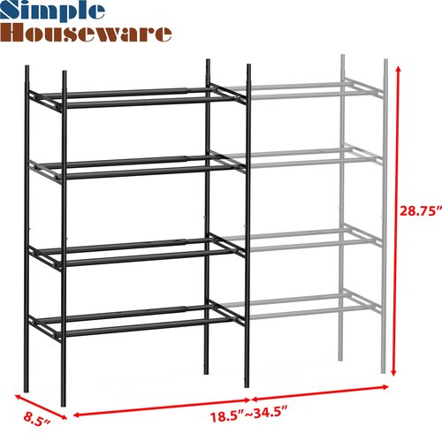 Simple Houseware 4-Tier Expandable Shoe Racks with Shelves for 16 Pairs of Shoes, Black