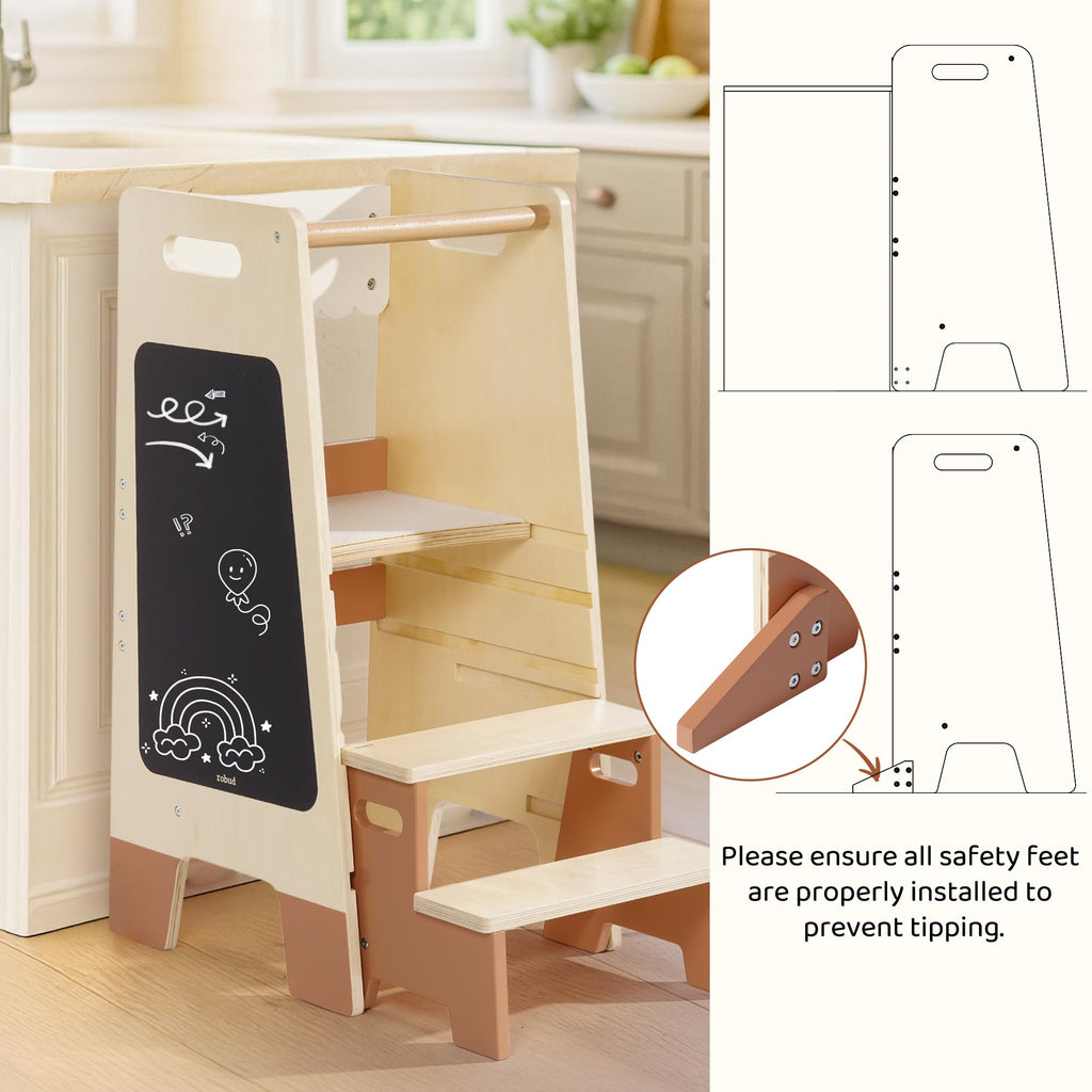 ROBOTIME Toddler Standing Tower, Learning Tower with Step Stool Set, 2-in-1 for Kids, Adjustable Height Toddler Tower for Kitchen & Bathroom, Learning Tower with Blackboard for 2 Year Old