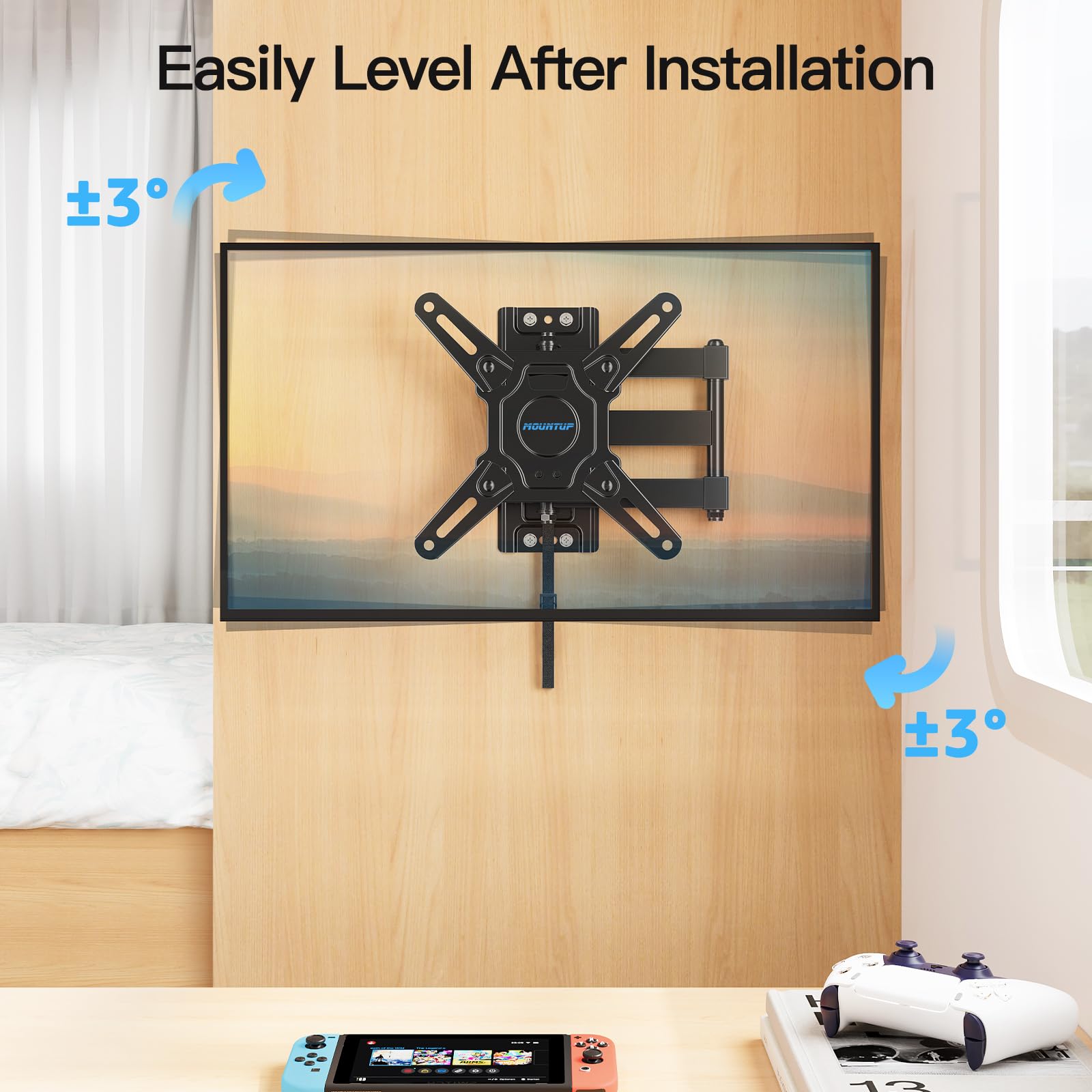 MOUNTUP Lockable RV TV Mount for 13-43 Inch TVs - Full Motion Swivel RV TV Bracket with Pull Cord Lock, Space Saving Design for Camper, Trailer, Motorhome, Truck - Max 33lbs & VESA 200x200mm, MU2101