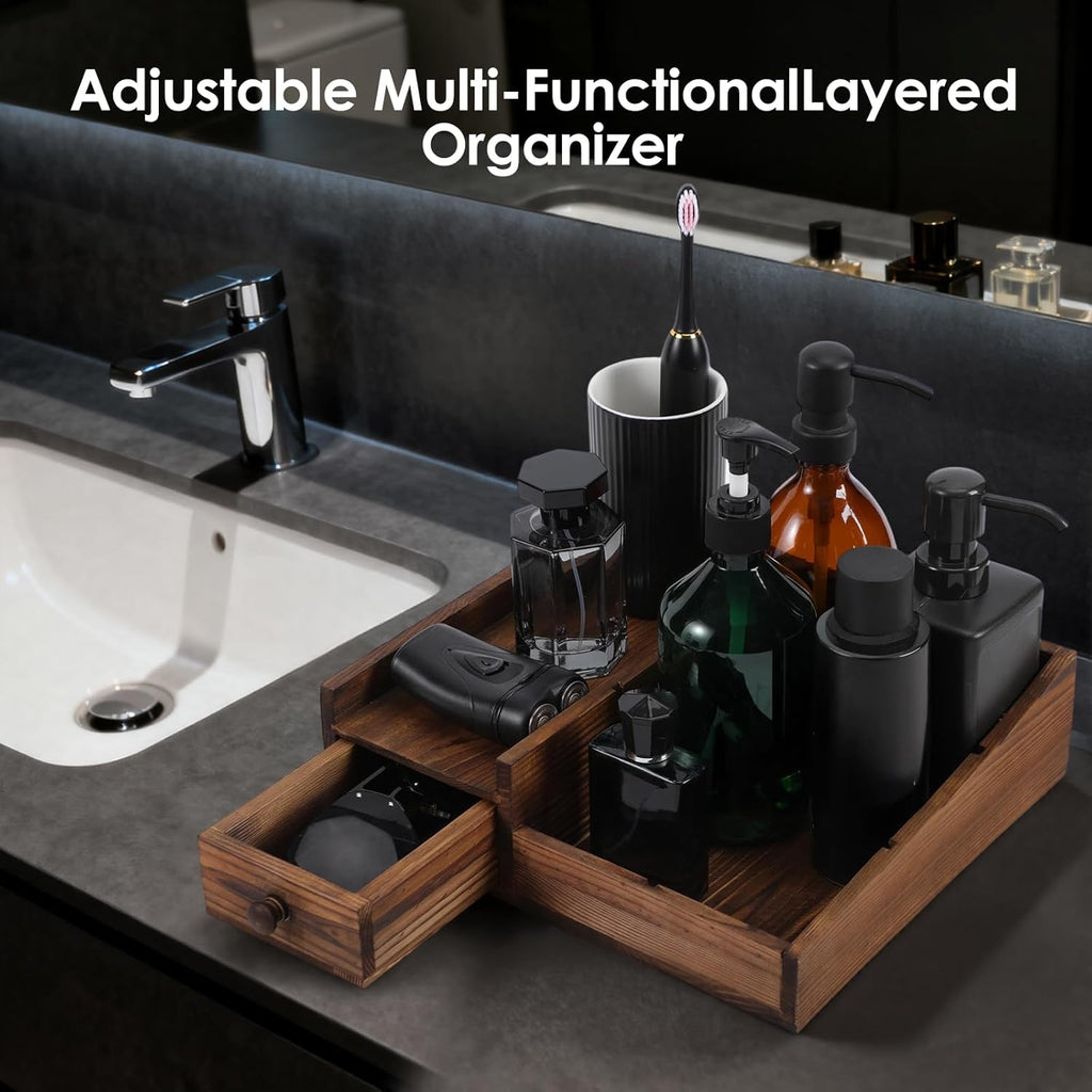 **Regine Switzerland Bathroom Countertop Organizer - Adjustable Perfume & Cologne Stand in Bourbon Brown**