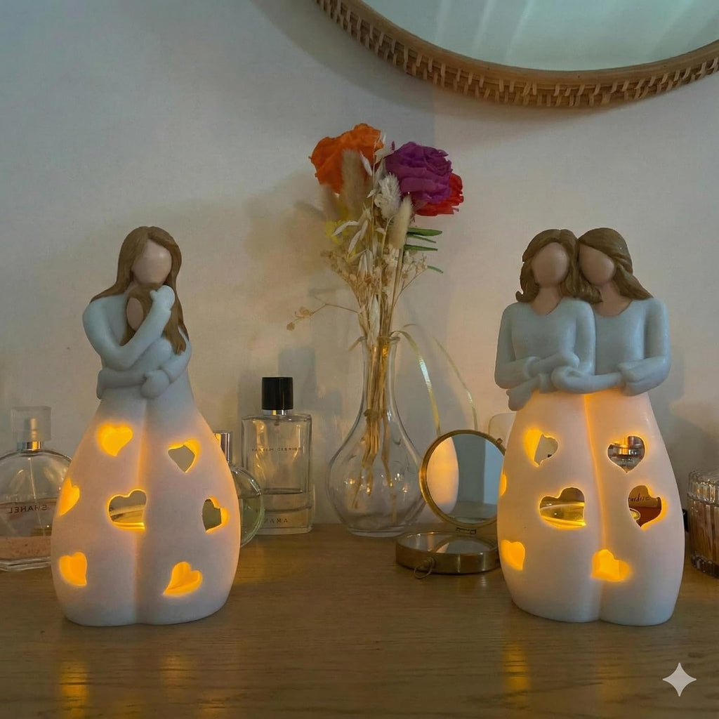 Sisters for Mom - Candle Holder Statue with Flickering LED Light | Unique Gift for Mother's Day, Friendship, BFF