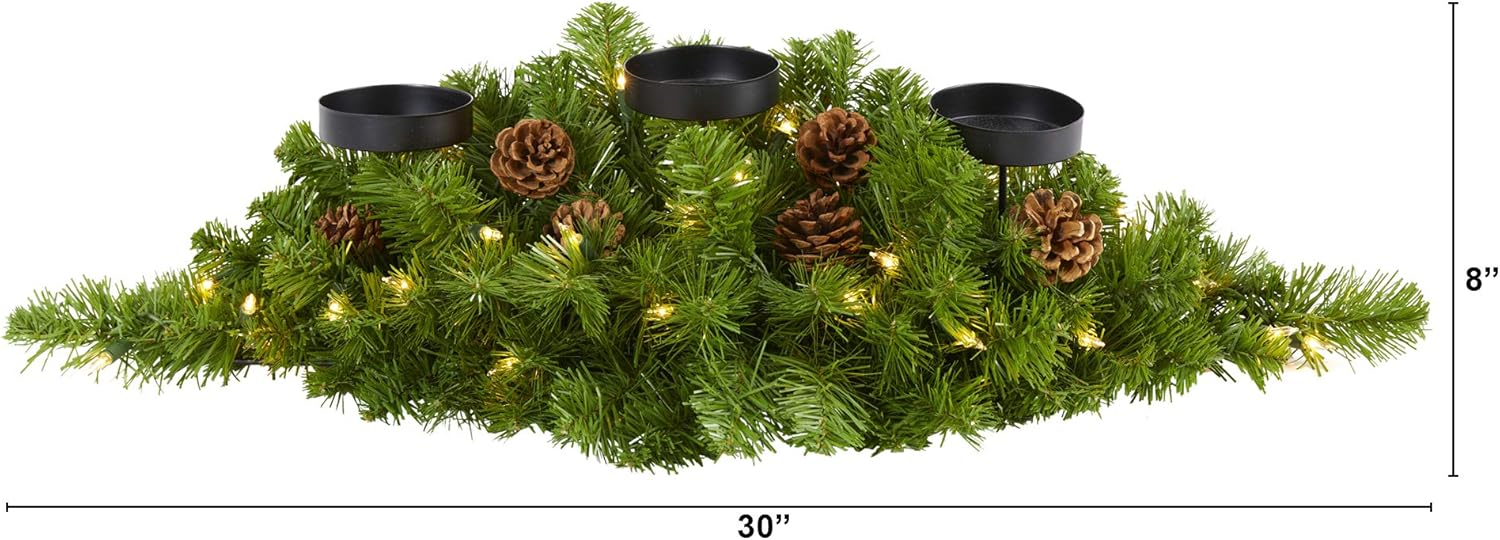 Nearly Natural 30-Inch Christmas Artificial Pine Candelabrum - 35 Clear Lights & Pine Cones