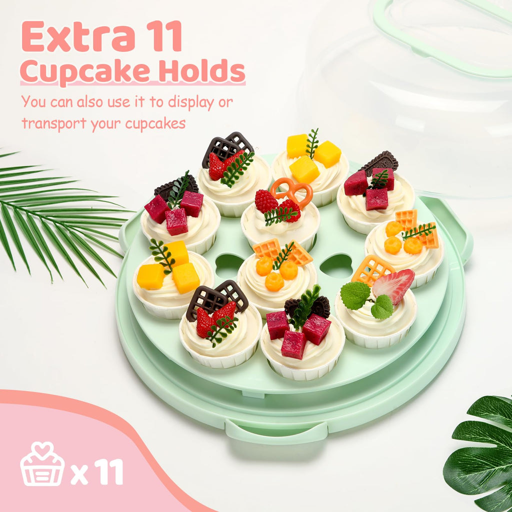 Ohuhu Cheesecake Container, Cake Pie Carrier BPA-Free up to 10'' Cake - Cupcake Containers with Lid and 2 Handles 4-in-1 Multipurpose Cake Keeper Holder Platter for Pie Devil Eggs Perfect Gifts