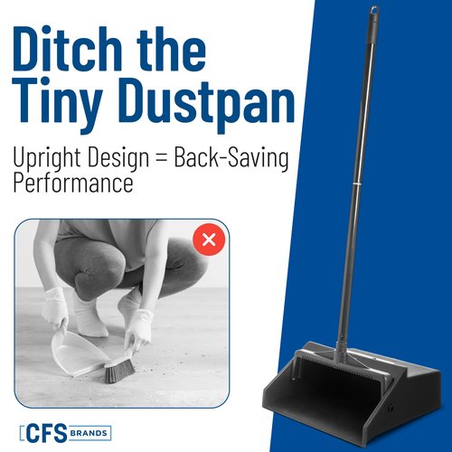 SPARTA Plastic Dust Pan, Upright Pan With 2 Piece Handle For Cleaning, 11 X 12 X 3.5 Inches, Black