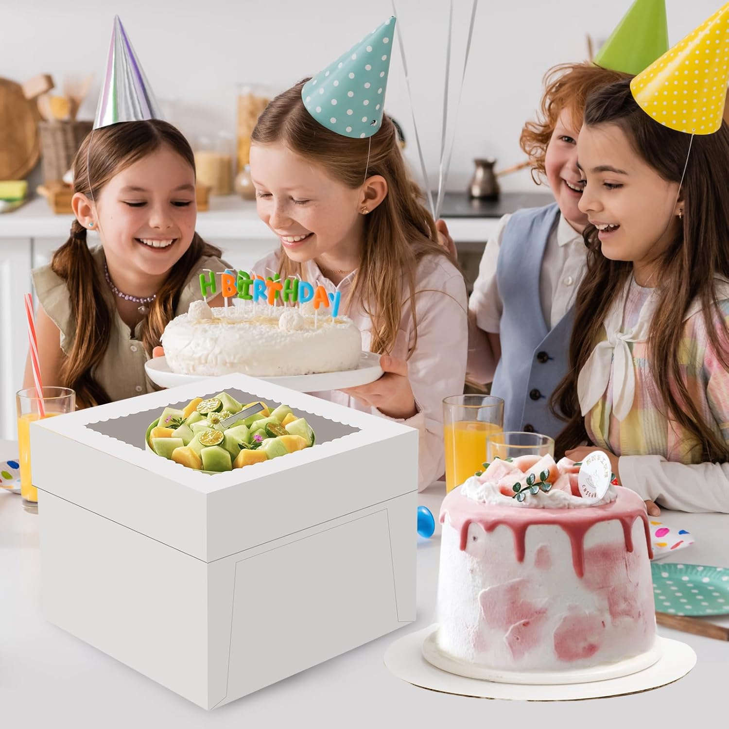 Regine Switzerland Cake Boxes - 12x12x8 Inches Tall White Bakery Boxes with Large Window | 2 Pack for Cakes, Cookies, Pies