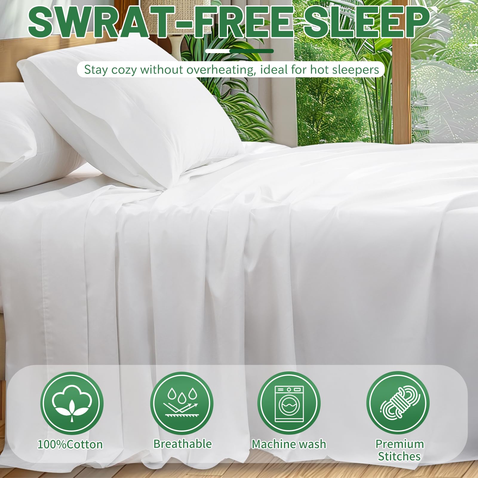 Overket Extra Deep Pocket King Sheets 18-24 Inch 100% Egyptian Cotton 1000 Thread Count Sateen Weave Soft Breathable 4 Pieces（King，White）