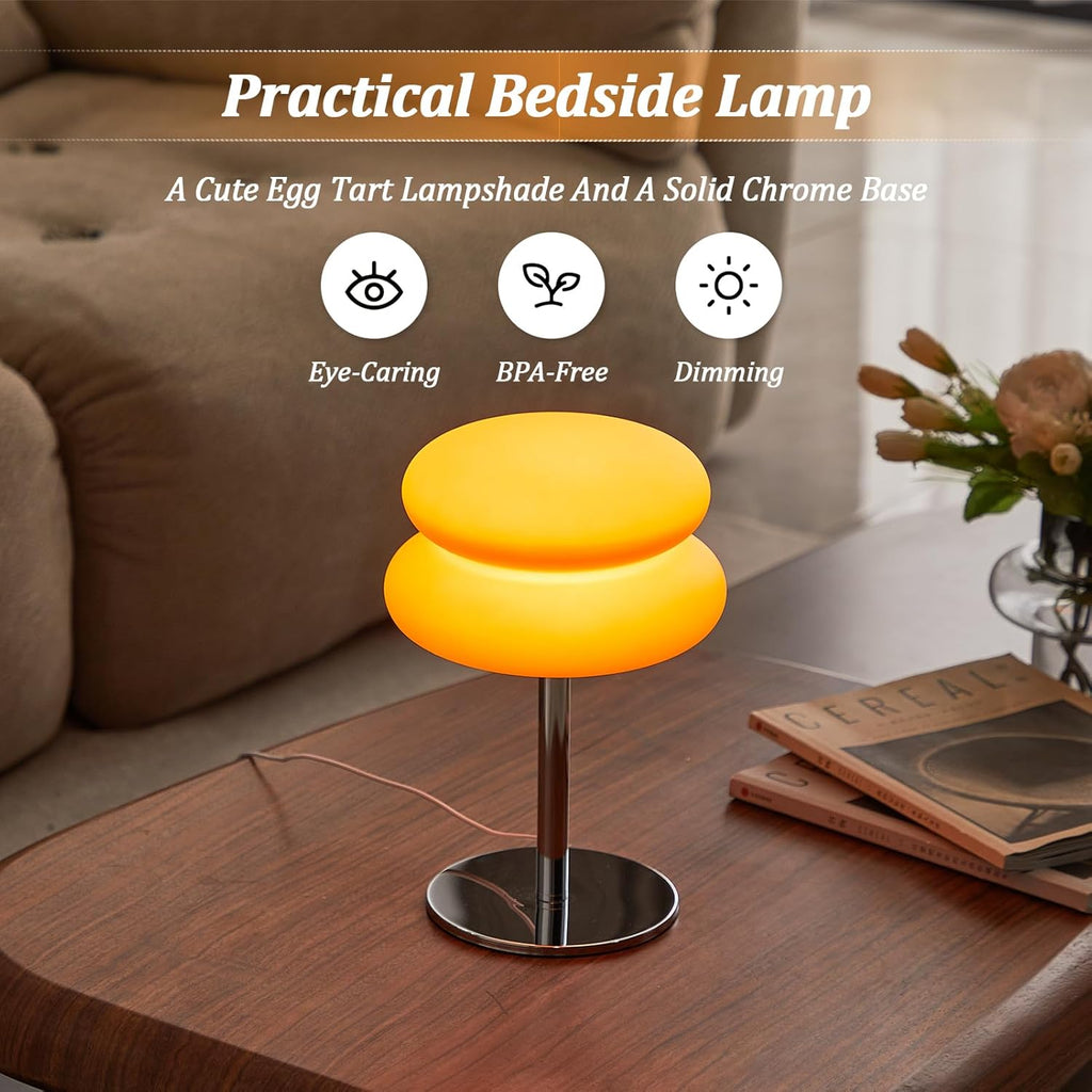 Skiennix Orange Mushroom Lamp - Dimmable Mid Century Modern Bedside Light | Cute Ambient Decor for Bedroom and Living Room