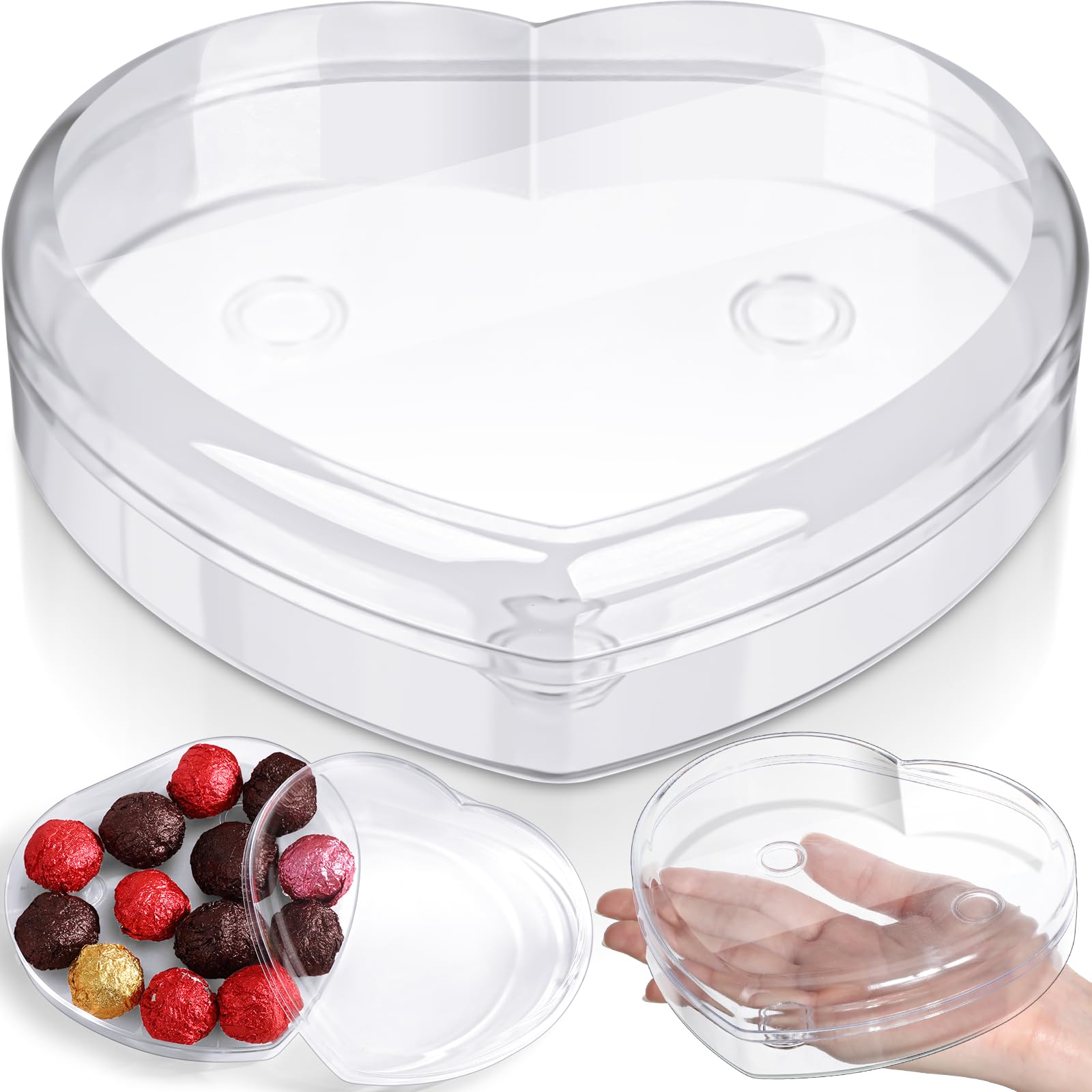 LOYIM 1 Pcs Heart Shaped Plastic Container, 5.9" W x 1.6" H Clear Plastic Storage Box with Lid and Anti Slip Ring Heart Dessert Plates Snack Tray for Mother Day Valentine Party Favor