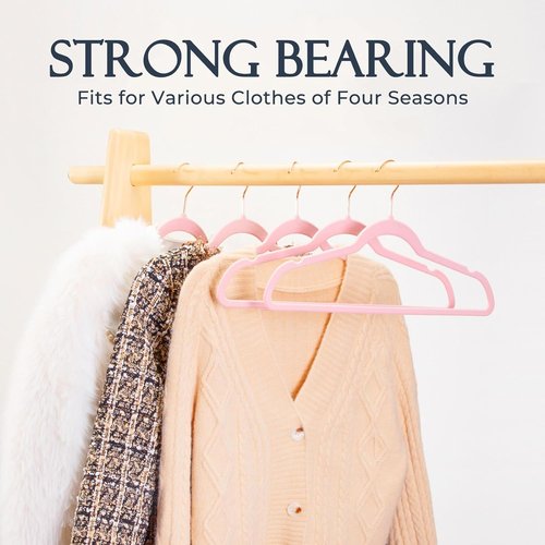 HOUSE DAY Pink Velvet Hangers - Premium Non-Slip Felt Clothes Hangers | Heavy Duty, Space-Saving Design, 360° Swivel Rose Gold Hook