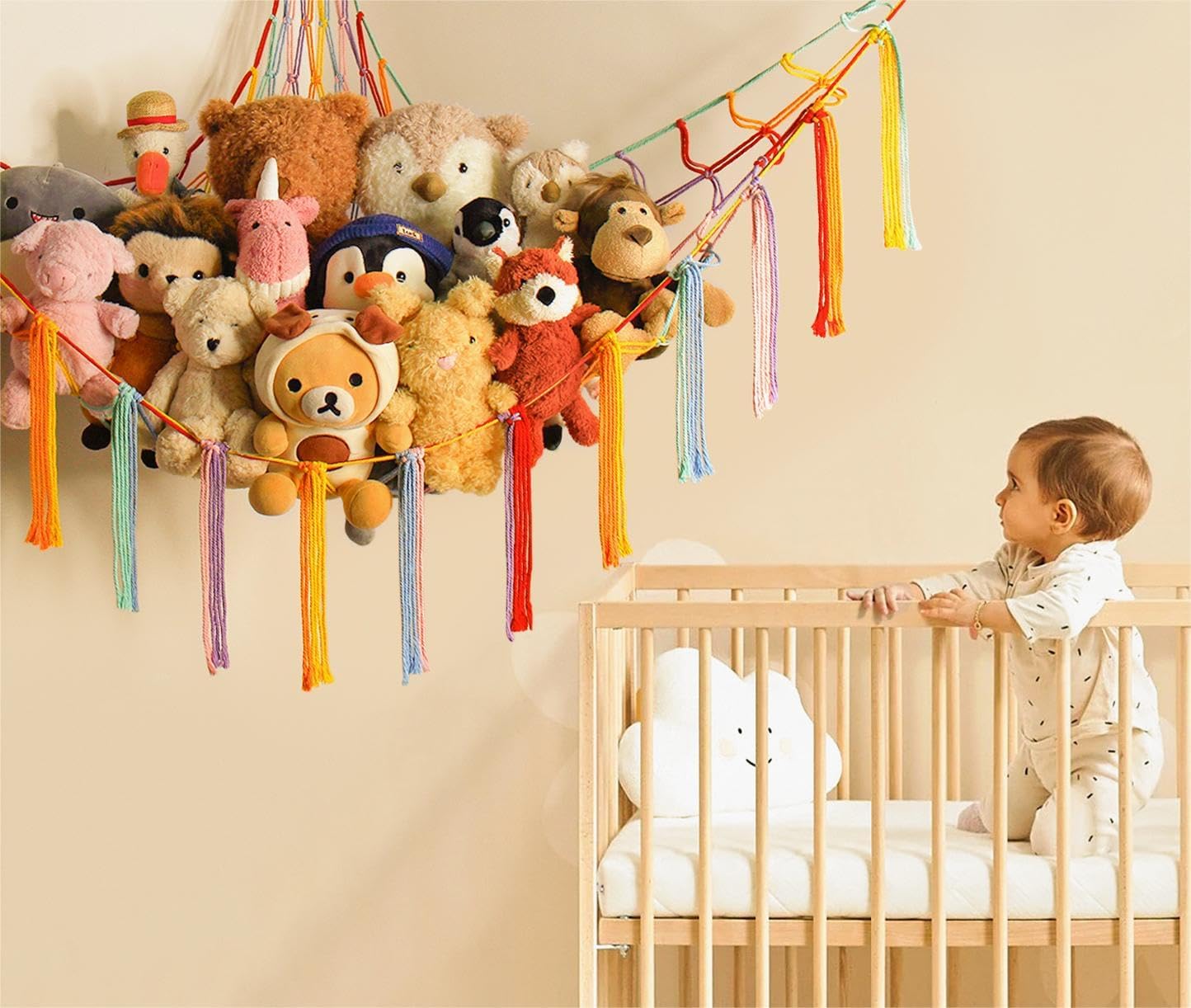 Mirolam Stuffed Animal Hammock - Cute Rainbow Unicorn Storage Net for Teen Girls & Baby Rooms | XL Size