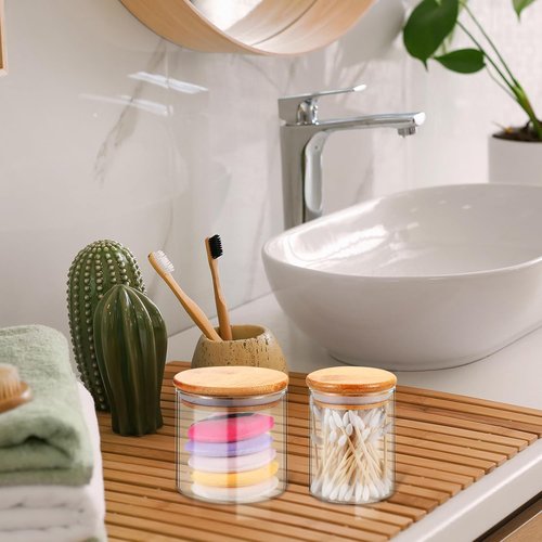 Dandat Glass Apothecary Jars - 6 Pack with Lids for Cotton Balls & Vanity Storage | 8.5 oz & 10.8 oz