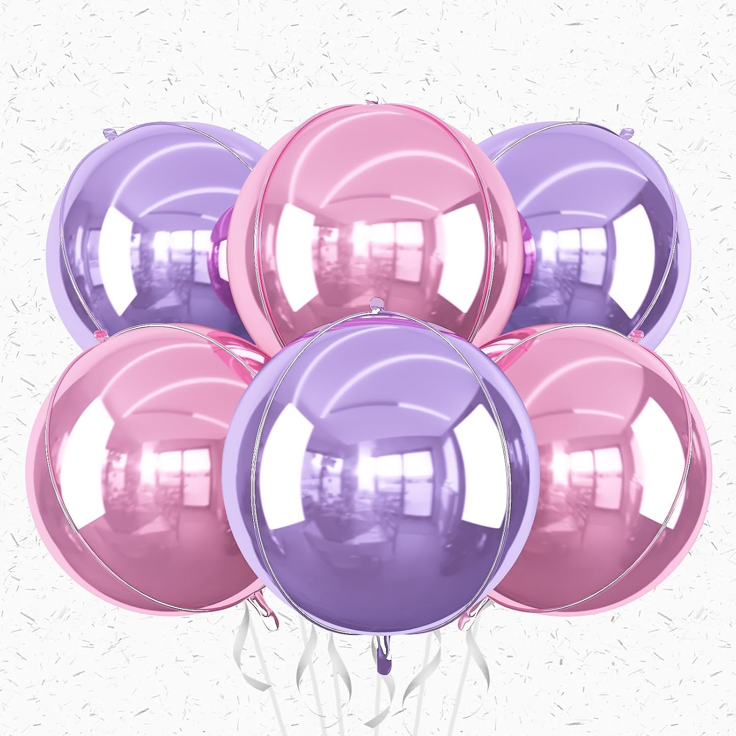 Skiennix 22-Inch Round Foil Balloons - 6 Pcs Metallic Pink & Purple for Birthday & Wedding Decor