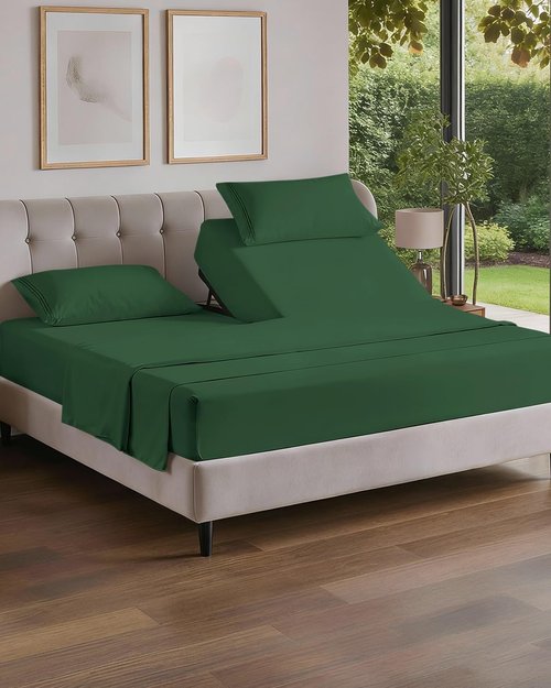 Flex Top Split Head King Sheet Set - Comfy, Breathable & Cooling Luxury Bedding - Deep Pockets, Soft - Oeko-Tex Certified - Emerald Green