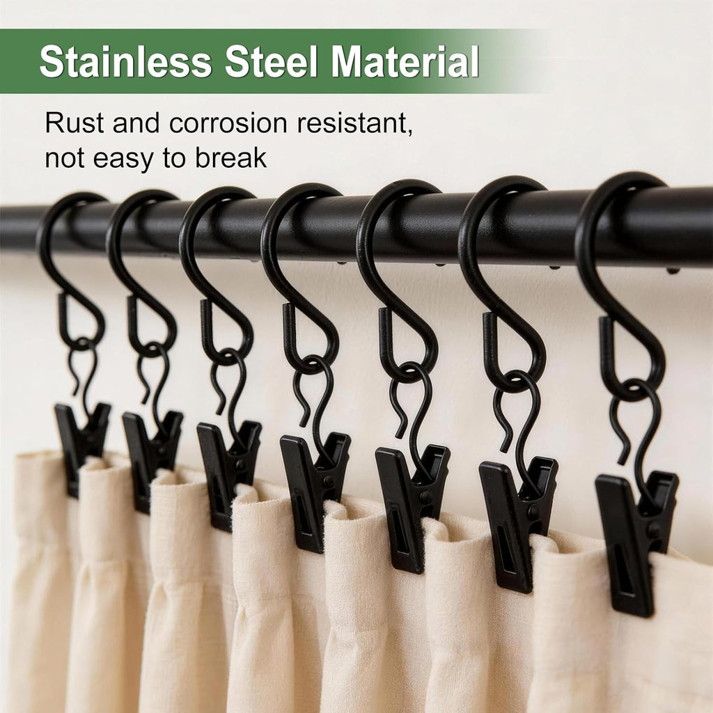 Skiennix 50 Pack S Hooks - Durable Stainless Steel Curtain Clips for Hanging Photos & Decorations | 2.4 Inch