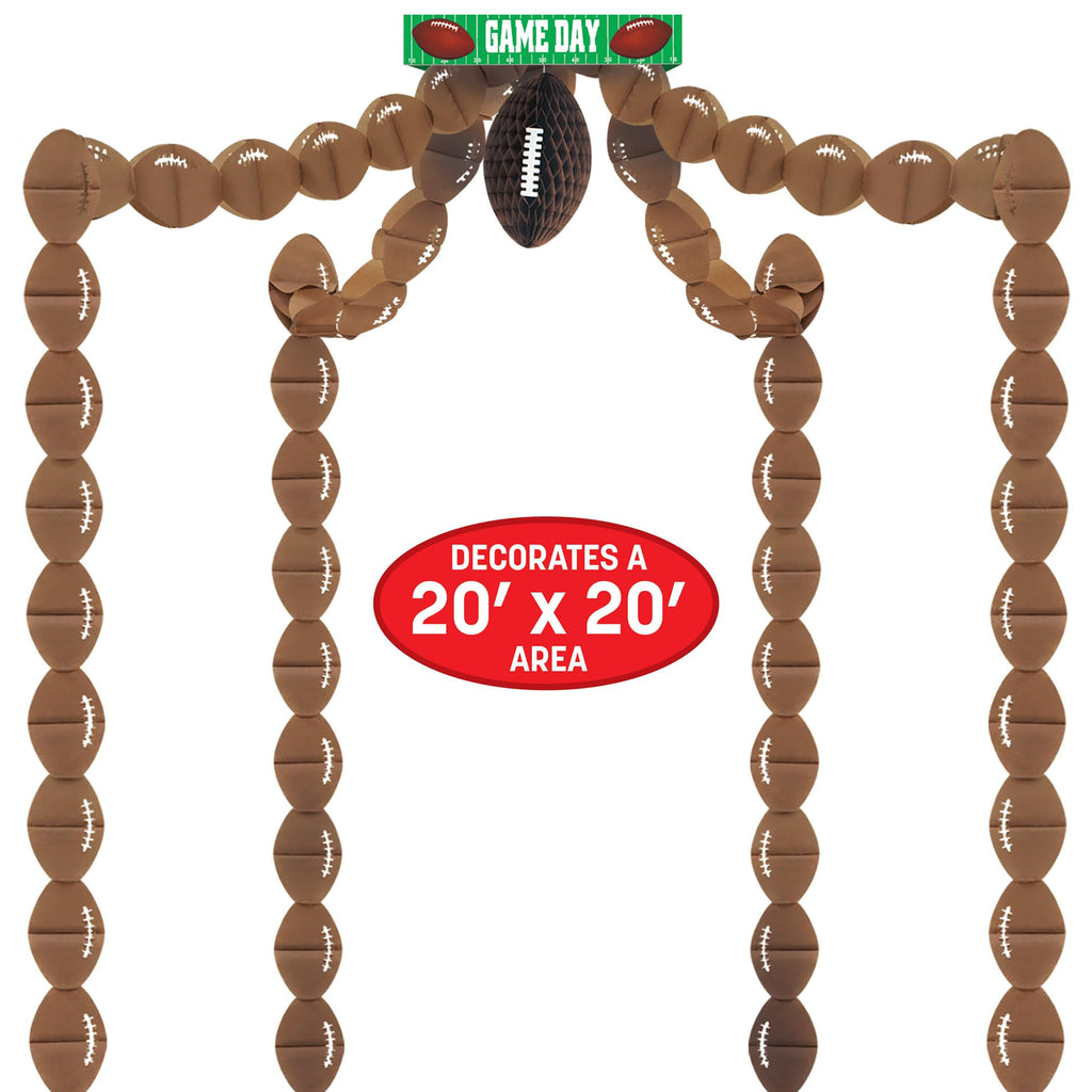 Beistle Paper Football Canopy for Game Day Parties – Sports Decorations, 20' x 20', Brown/Green/White
