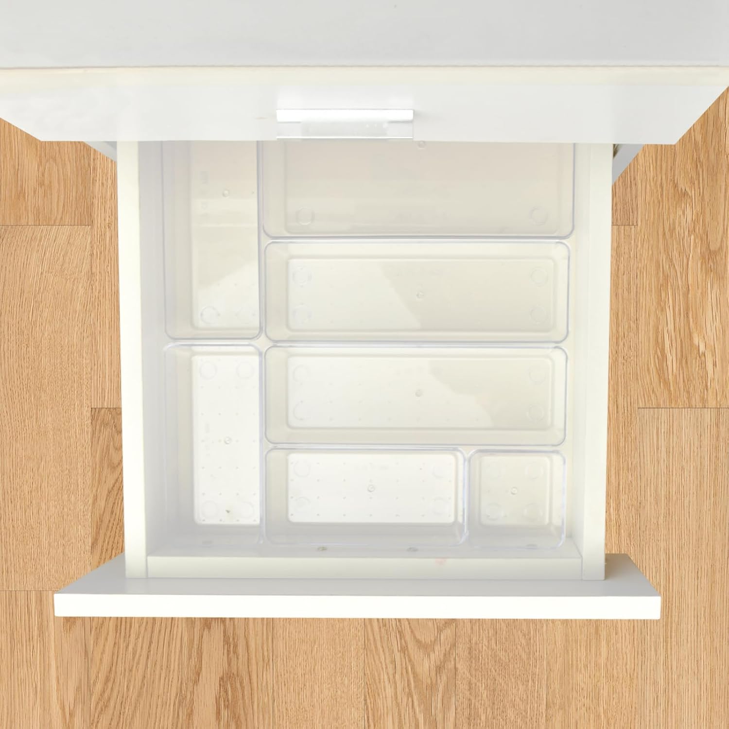 Manalete Drawer Organizers - Set of 15 Clear Plastic Storage Bins for Kitchen, Bathroom & Office