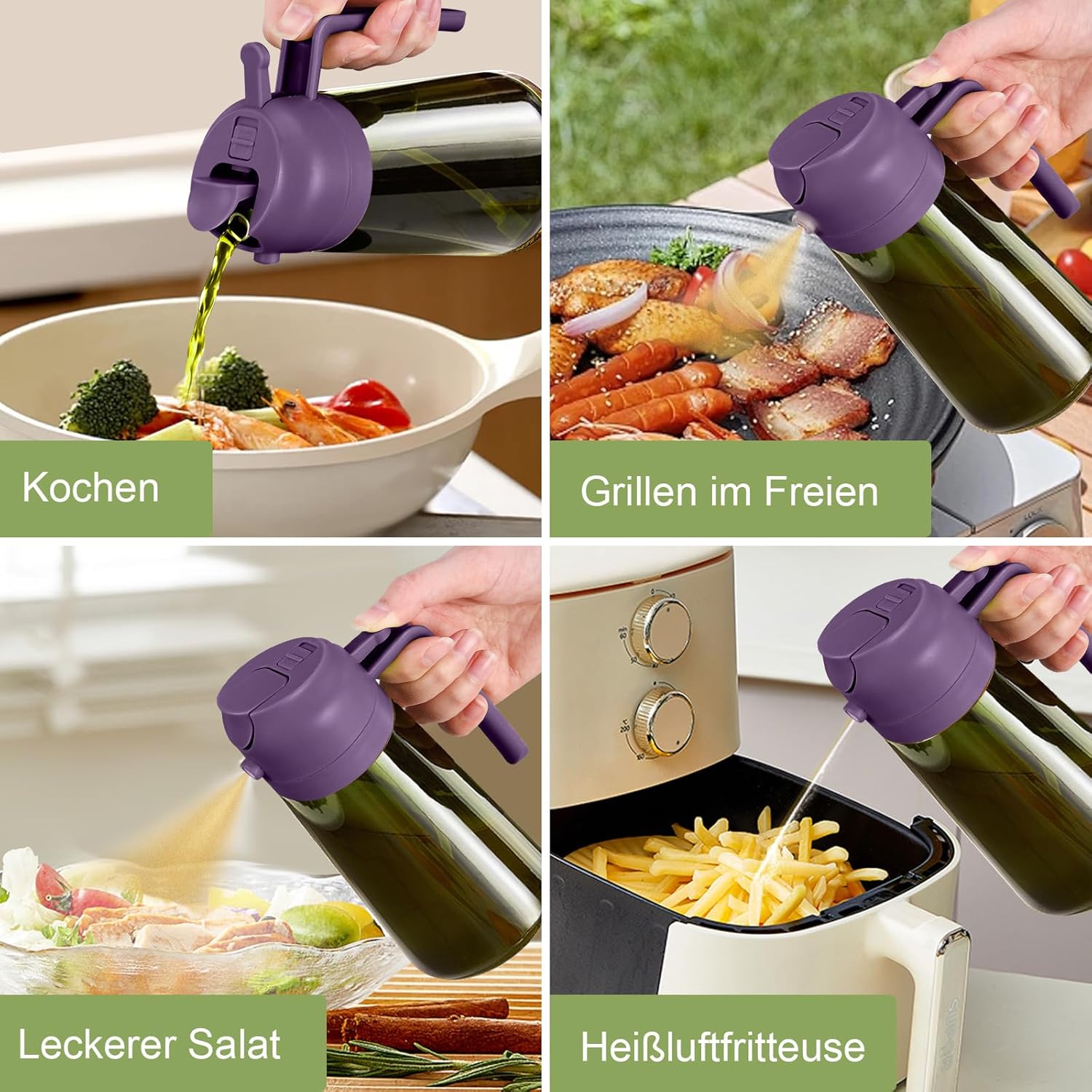 YARRAMATE 16oz Dark Green Oil Sprayer - Premium 2-in-1 Food-Grade Olive Oil Dispenser for Cooking & BBQ