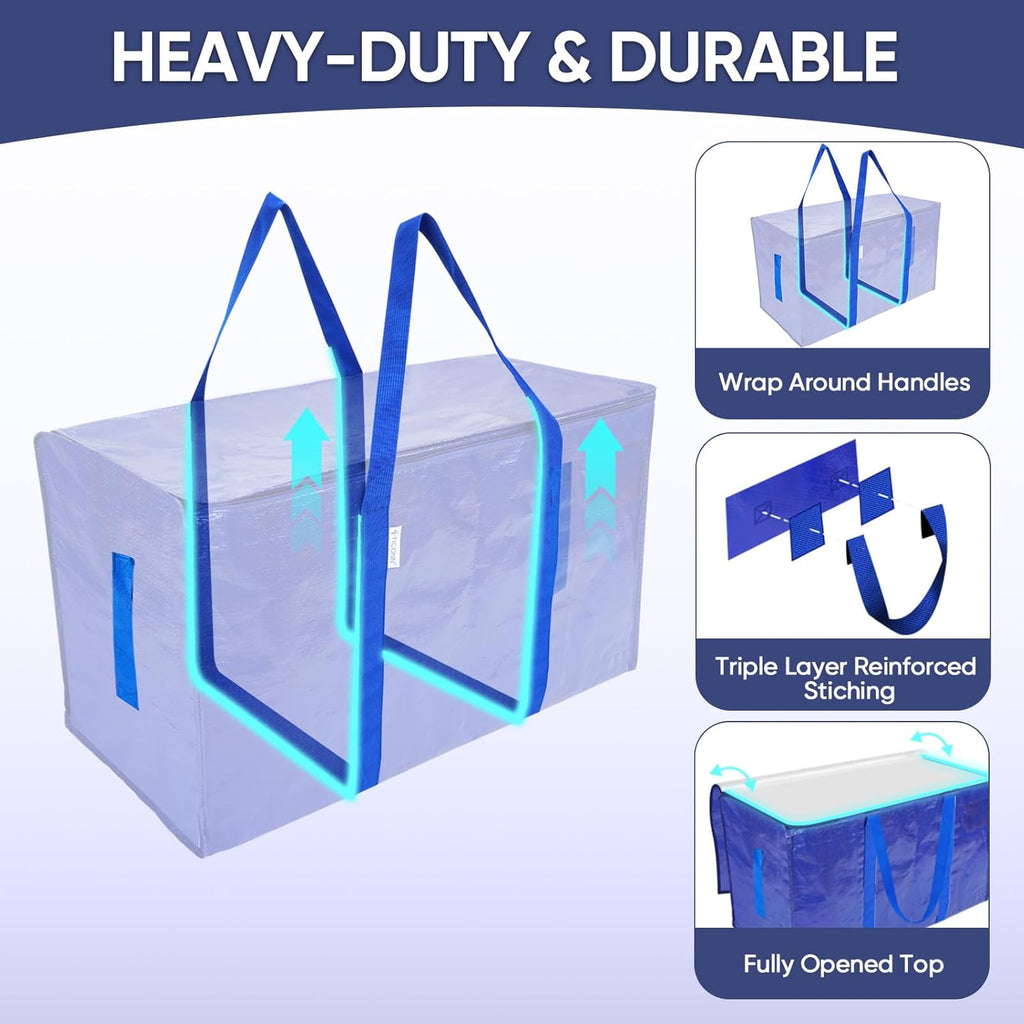 Skiennix Extra Large Moving Bags - Durable Zippers & Carrying Handles | 6 Pack Storage Solution