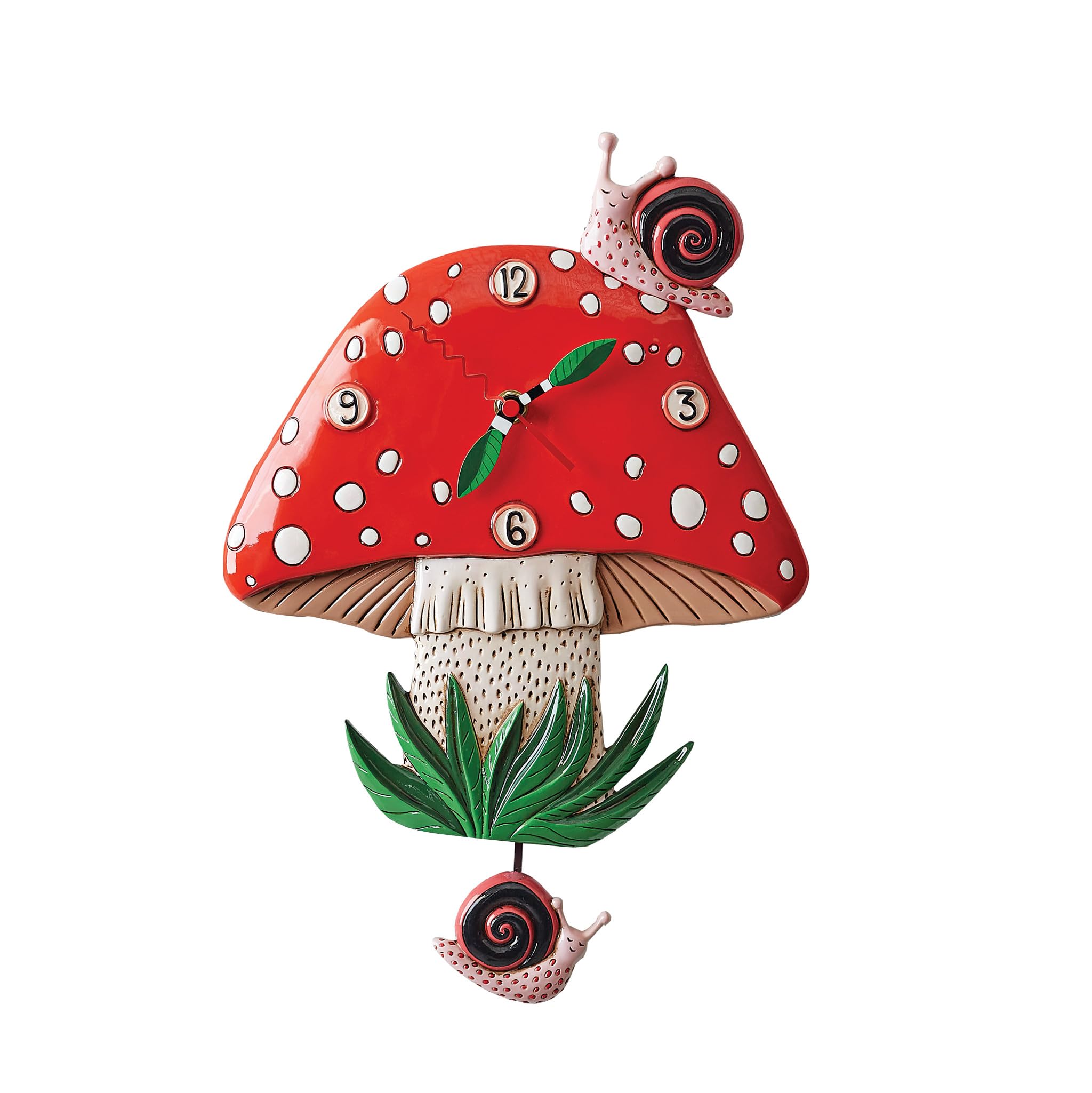 Enesco Allen Designs Fun-Guy Forest Mushroom and Snails Sculpted Pendulum Wall Clock, 11.61 Inch, Multicolor