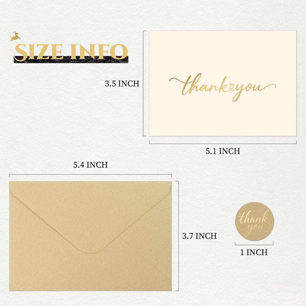 JIXZEN 40 Pack Gilding Thank You Cards with Envelopes & Matching Stickers, Thank You Notes for Wedding, Business, Baby Shower, Small Business, Graduation