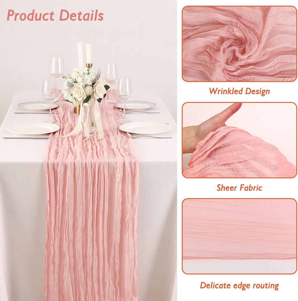 Peach Pink Cheesecloth Table Runner - 35x120 Inch for Baby Showers, Weddings & Parties