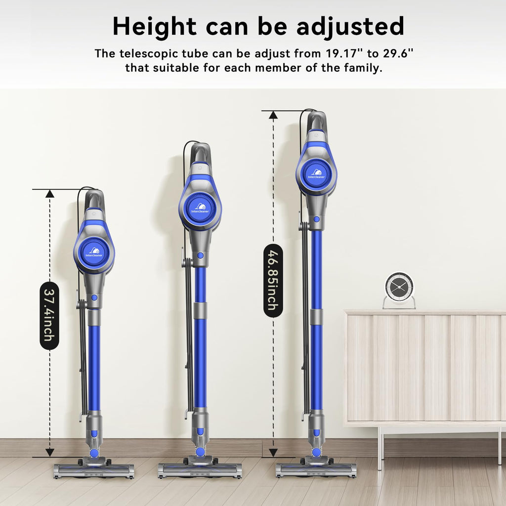 Intercleaner 23Ft Corded Vacuum Cleaner, with LED Headlights & Large Dust Cup, Powerful Suction for Hard Floors & Carpets, Adjustable Stick, Perfect for Pet Hair, Wall Mount Storage