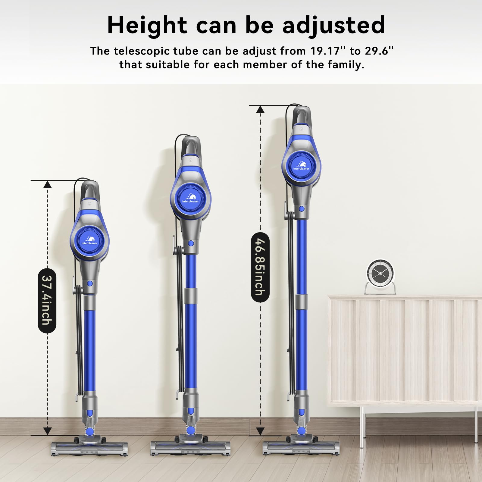 Intercleaner 23Ft Corded Vacuum Cleaner, with LED Headlights & Large Dust Cup, Powerful Suction for Hard Floors & Carpets, Adjustable Stick, Perfect for Pet Hair, Wall Mount Storage