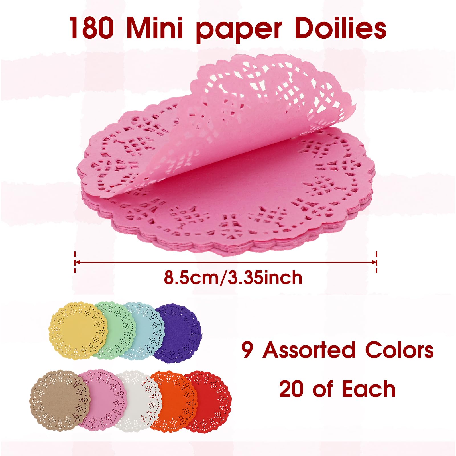 JJUNW 180 Pcs 3.35 Inch Round Lace Colored Paper Doilies, Assorted 9 Colors Mini Paper Doilies, Small Round Paper Doilies for Tables Crafts Wedding Party and Tableware Decoration