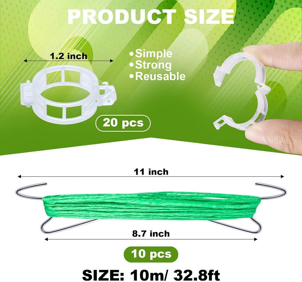 Skiennix 30Pcs Tomato Support Hooks - Durable Holders with 33.3ft Twine for Healthy Growth