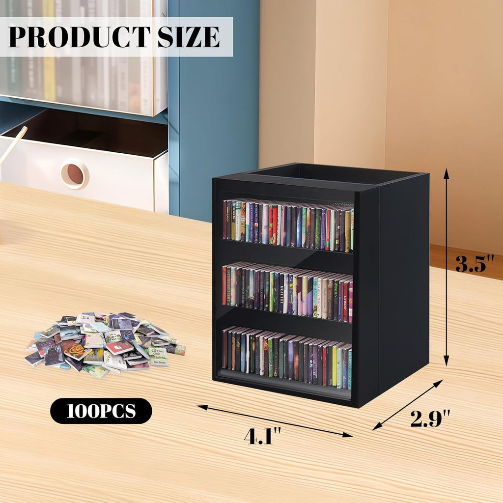 Skiennix Mini Bookshelf Ornament - 100pcs Miniature Library for Book Lovers | Black Bookmark Holder Decor