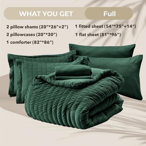 HYMOKEGE Emerald Green Comforter Set - Luxurious 7-Piece All-Season Bedding in Full Size