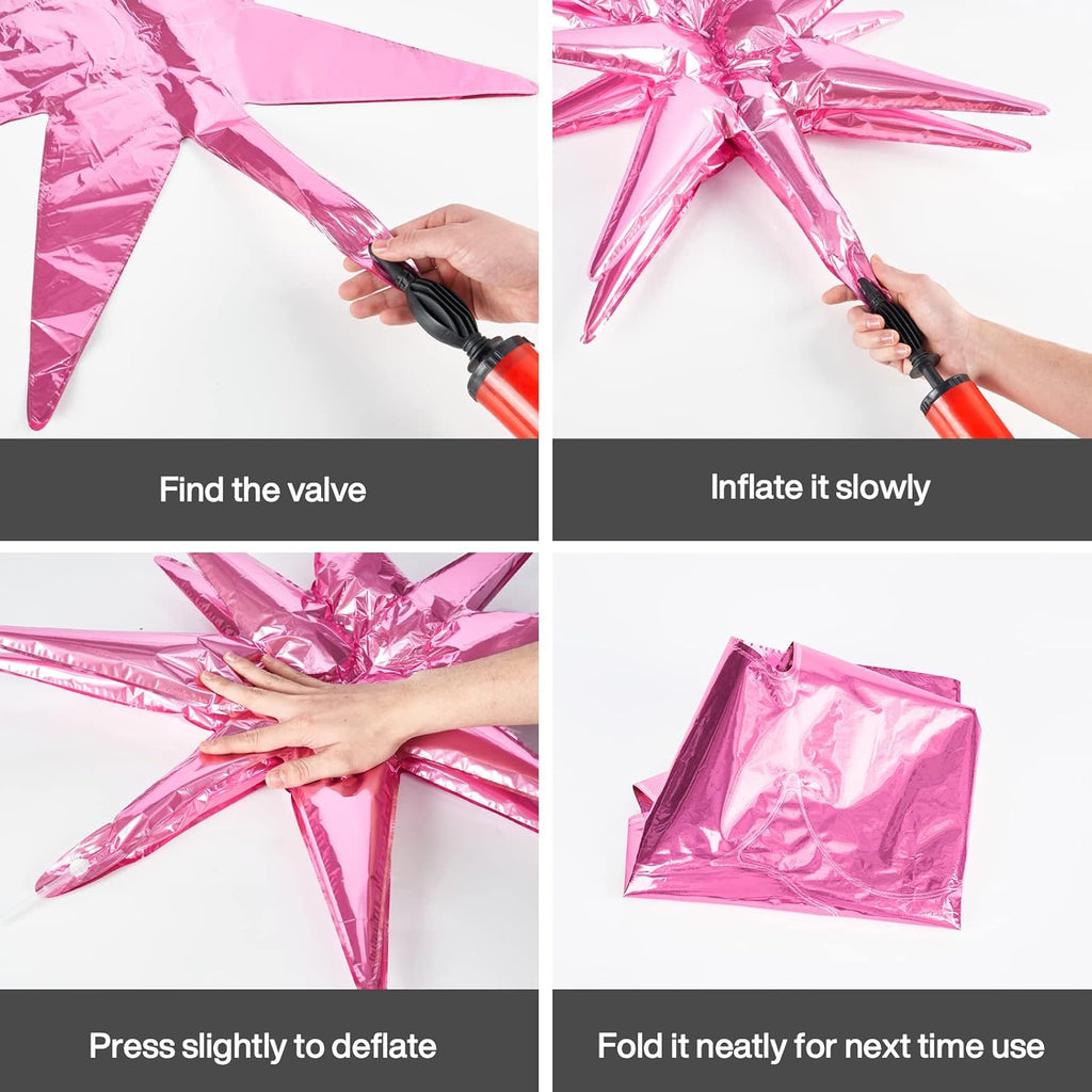 PartyWoo Pink Star Foil Balloons - 6-Piece Mylar Set for Birthday, Gender Reveal & Baby Shower | 22-Inch