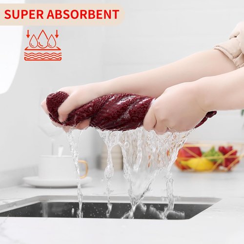 Homaxy Kitchen Dish Towels - Ultra Soft 100% Cotton Waffle Weave, Quick Drying, 13 x 28 Inches, 6-Pack | Burgundy