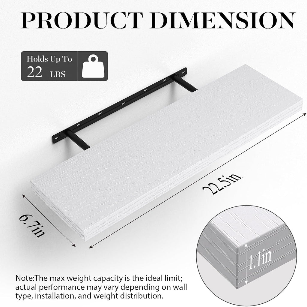 BAYKA Floating Shelves - Rustic White Wood Wall-Mounted Display Shelf | 22.5 Inches, 22 lbs Capacity
