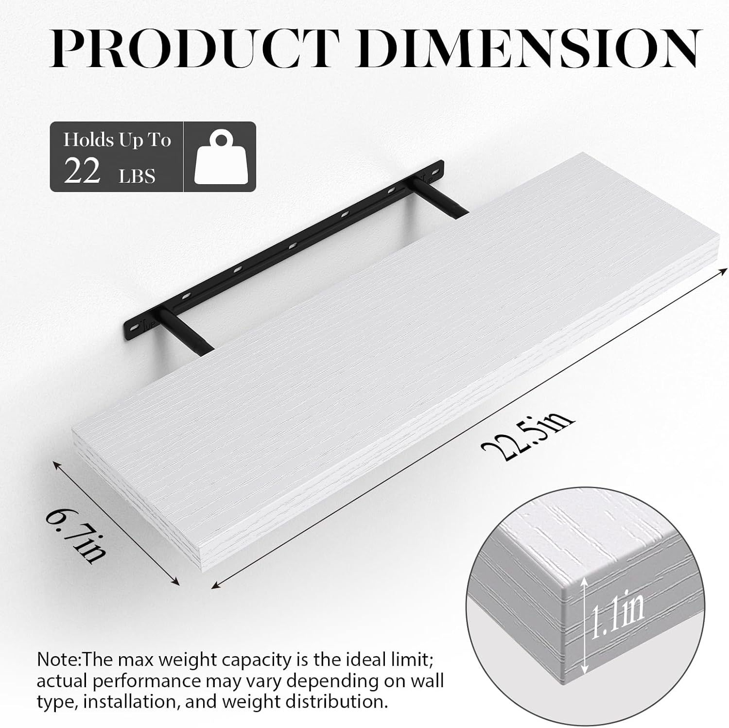 BAYKA Floating Shelves - Rustic White Wood Wall-Mounted Display Shelf | 22.5 Inches, 22 lbs Capacity