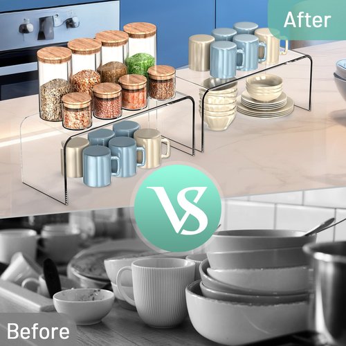 HTRYBNES Clear Cabinet Shelf Organizers, 2 Pack Shelf Risers Kitchen Cabinets, Spice Rack for Dishes, Soda Cans and Cup（11.8 x 4.72 x 4.72 Inch）