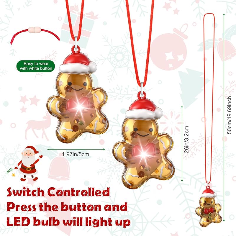 Gingerbread LED Light Up Necklace for Adults - 30 Pcs, Yellow, Variation: Yellow+30+Gingerbread