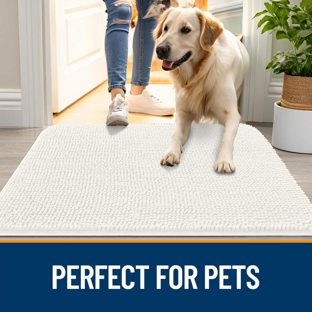 OLANLY Dog Door Mat - Absorbent Non-Slip Mud Mat for Indoor Use | Quick Dry Chenille, 59x20, Ivory