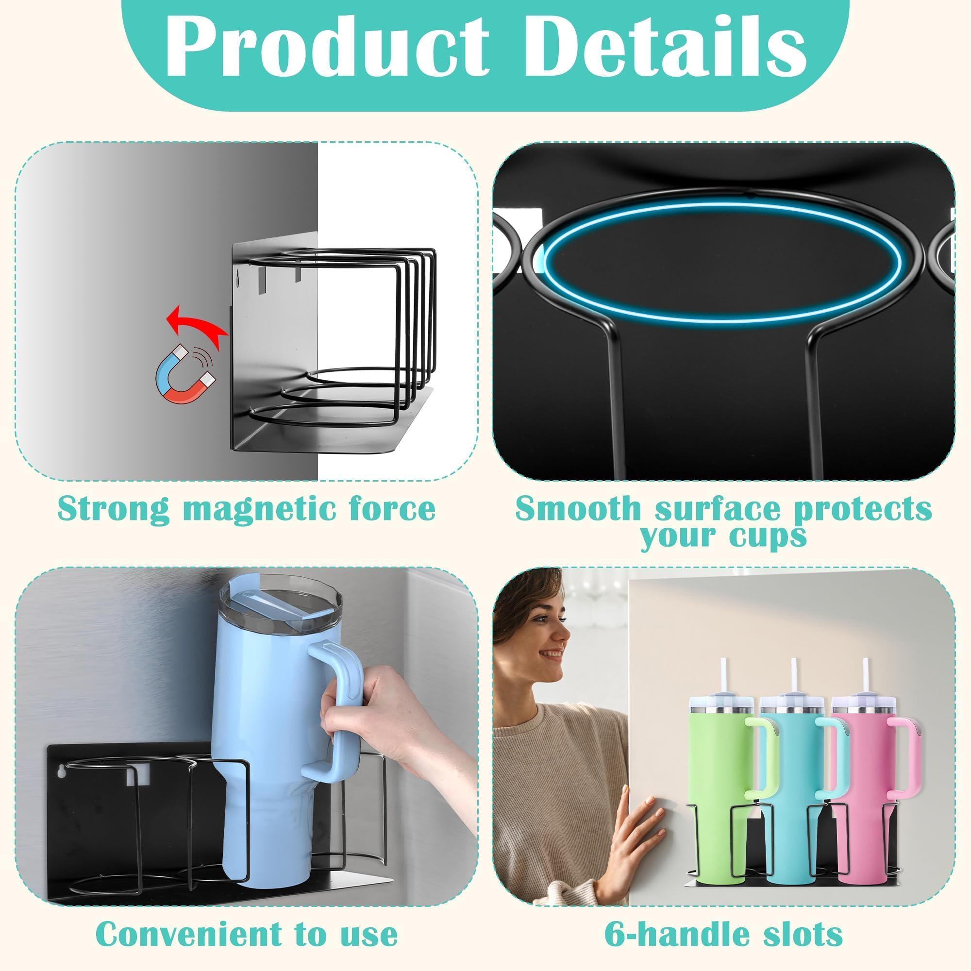 Magnetic Cup Holder for Refrigerator - 2 Packs Water Bottle Organizer for 30&40 oz Tumbler Cup Accessories Kitchen Pantry Organizers and Storage for Cup