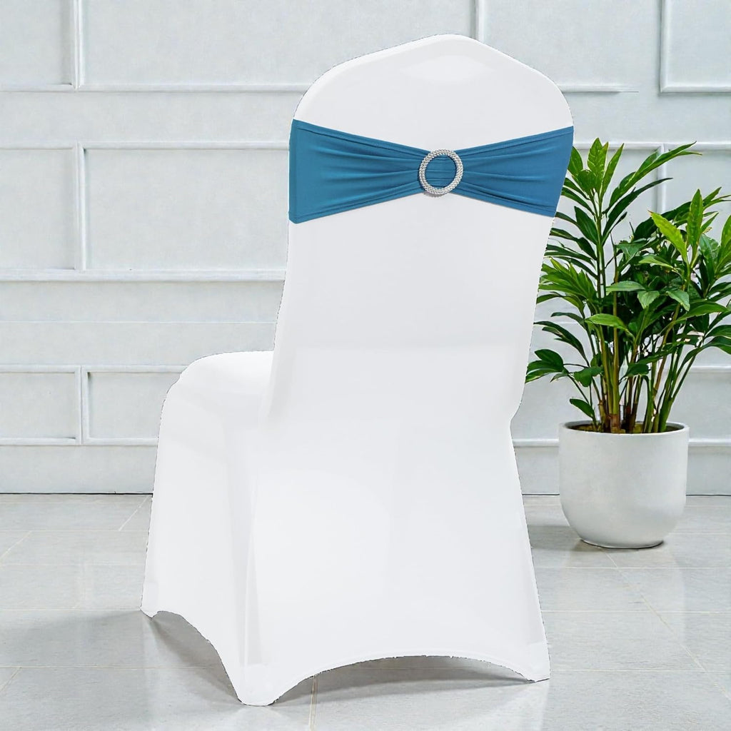 MDS Spandex Chair Sashes Bows - Universal Elastic Stretch Ties with Buckle Slider | Dark Teal, Pack of 150