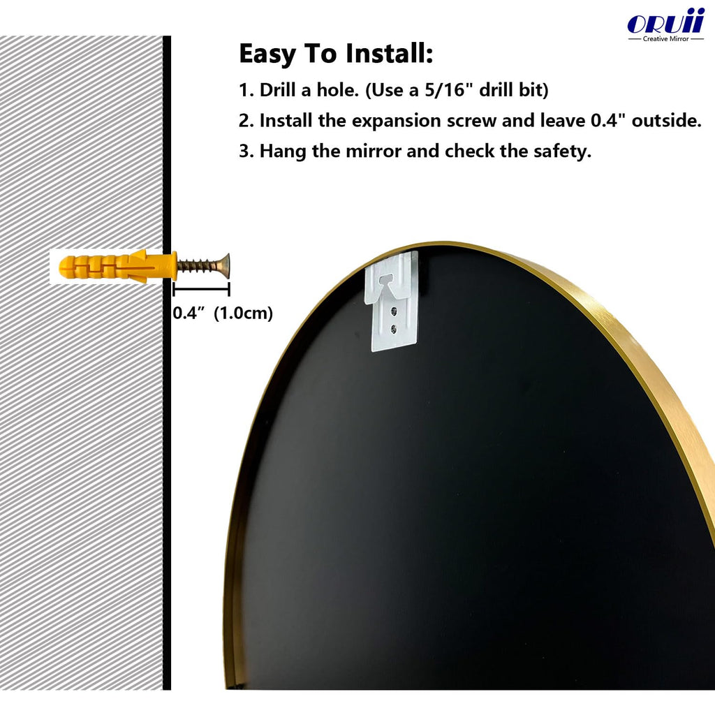 Oruii Gold Round Mirror, Gold Round Mirror 24 inch, Circle Wall Mirrors Metal Frame, Golden Circular Mirrors for Wall, Living Room, Bathroom, Entryway, Vanity, Hallway.