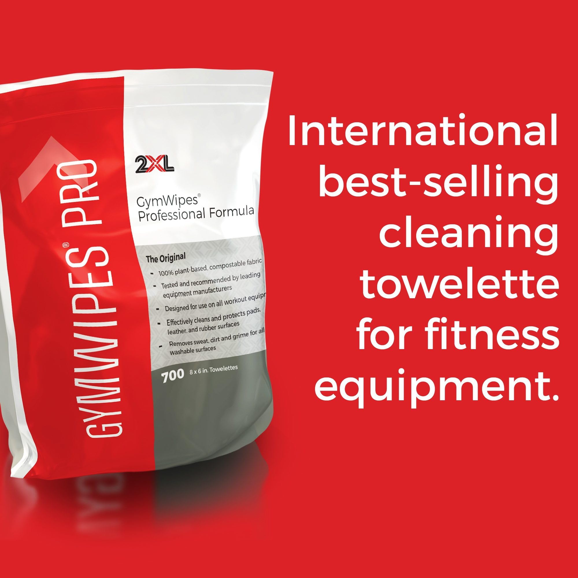 2XL GymWipes Professional Towelettes Bucket Refill – Plant-Based Compostable Fabric – Large Low-Residue Wipes for Multi-Surface Use